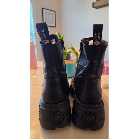 NEW ROCK Mens Black Leather Platform Combat Boots Size 45 Made in Spain - Picture 9 of 10